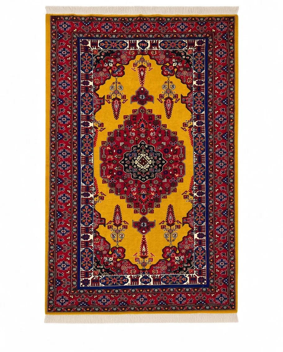 قالیچه خراسان چله و گل ابریشم ۲۱۴×۱۳۴