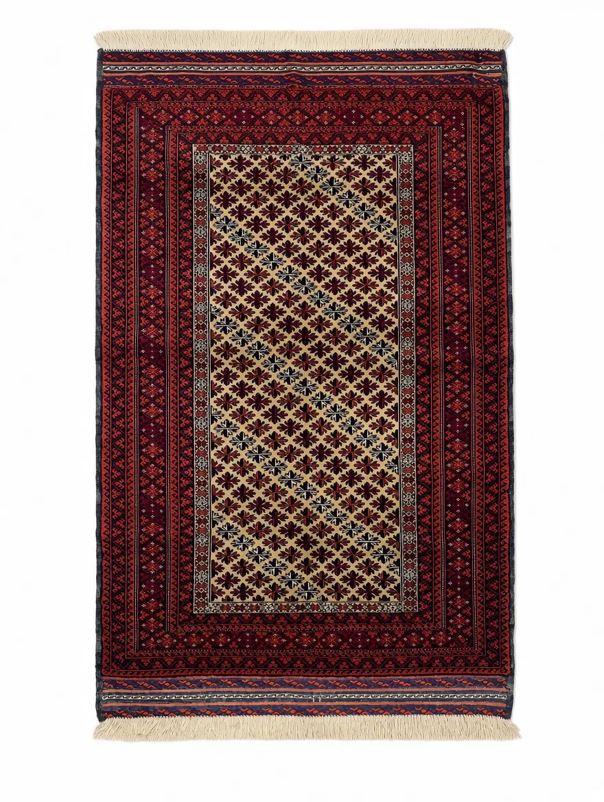 فرش دستباف 1.5 متری بلوچ چله پشم با ابعاد ۱۷۵x۱۱۲